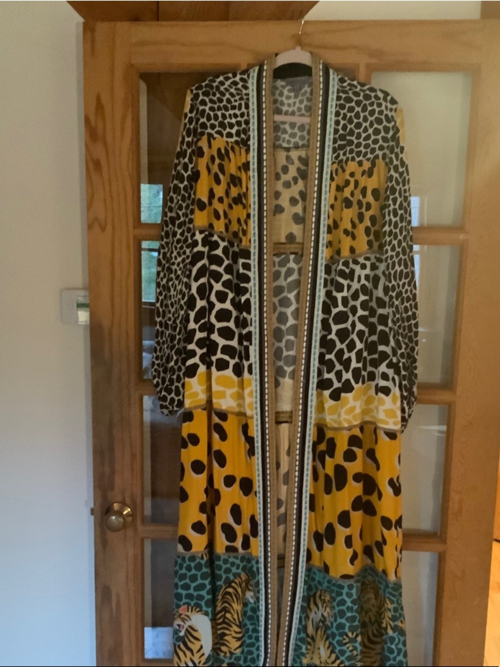 Anthropologie Conditions Apply Animal Print Kimono Duster Embroidered Stitching